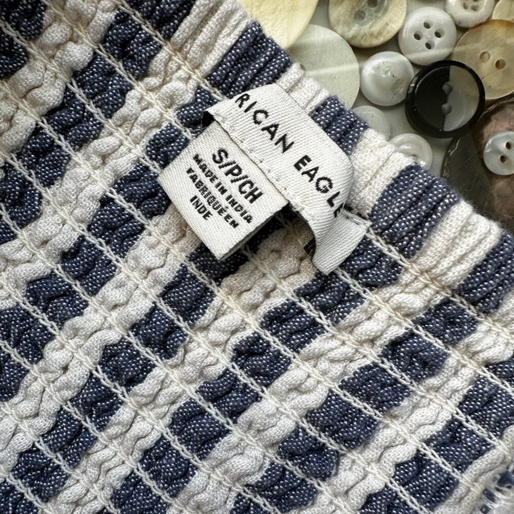 American Eagle Outfitters Jumpsuit Size Small Cropped Stripe Linen Blue White - Picture 5 of 8